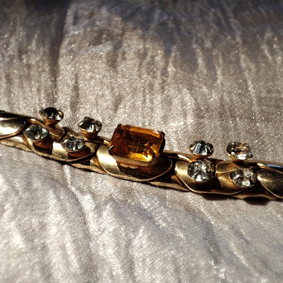 Vintage Gold Tone Signed KAFIN NEW YORK Link Bracelet Prong Set Topaz Citrine - Picture 16 of 16